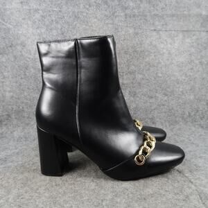 Brash Shoes Womens 9 Ankle Boots Block Heel Black Booties Chain Square Toe Zip